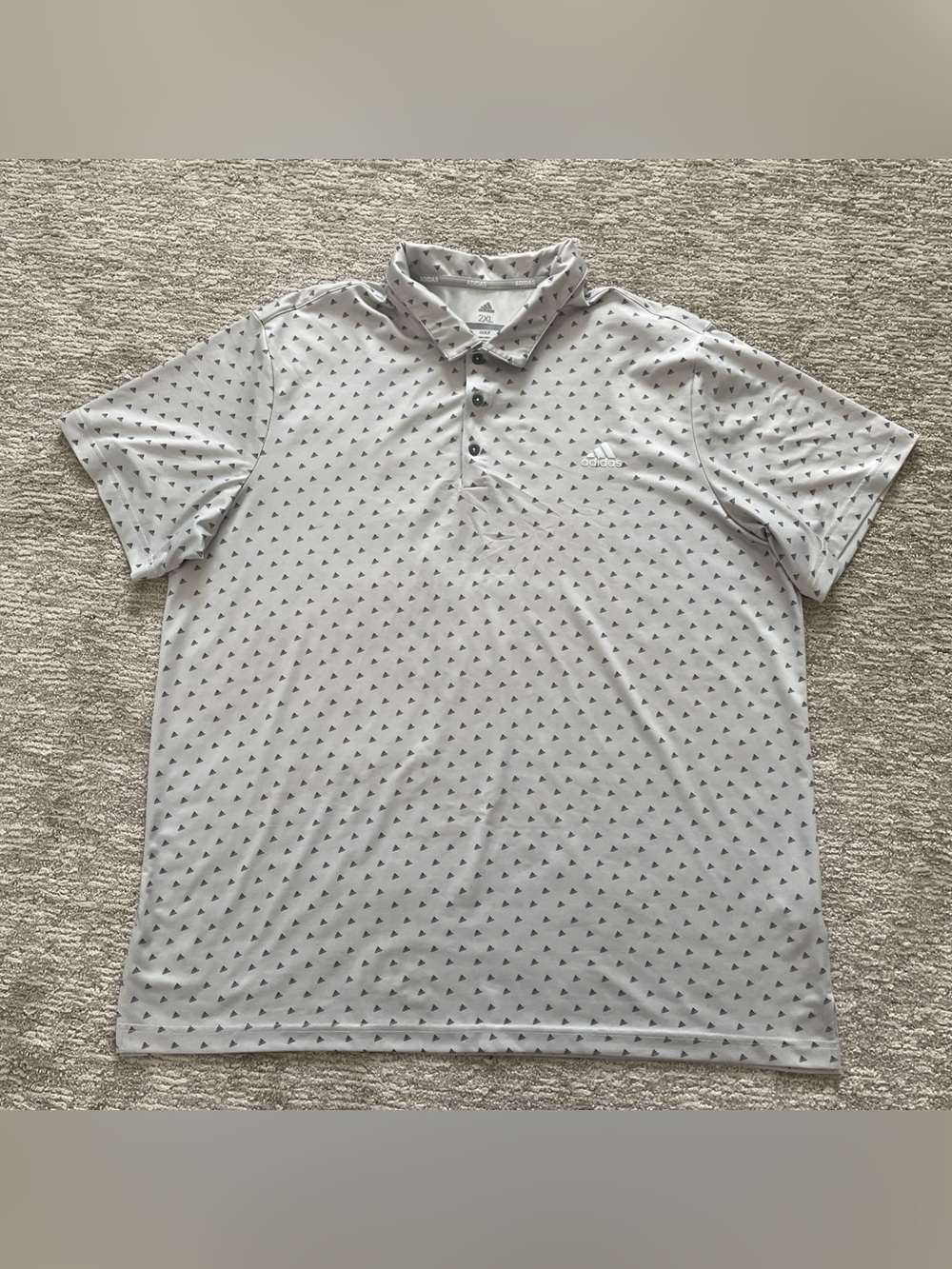 Adidas Golf Polo Mens 2XL Gray All Over Logo Print Performance Short Sleeve